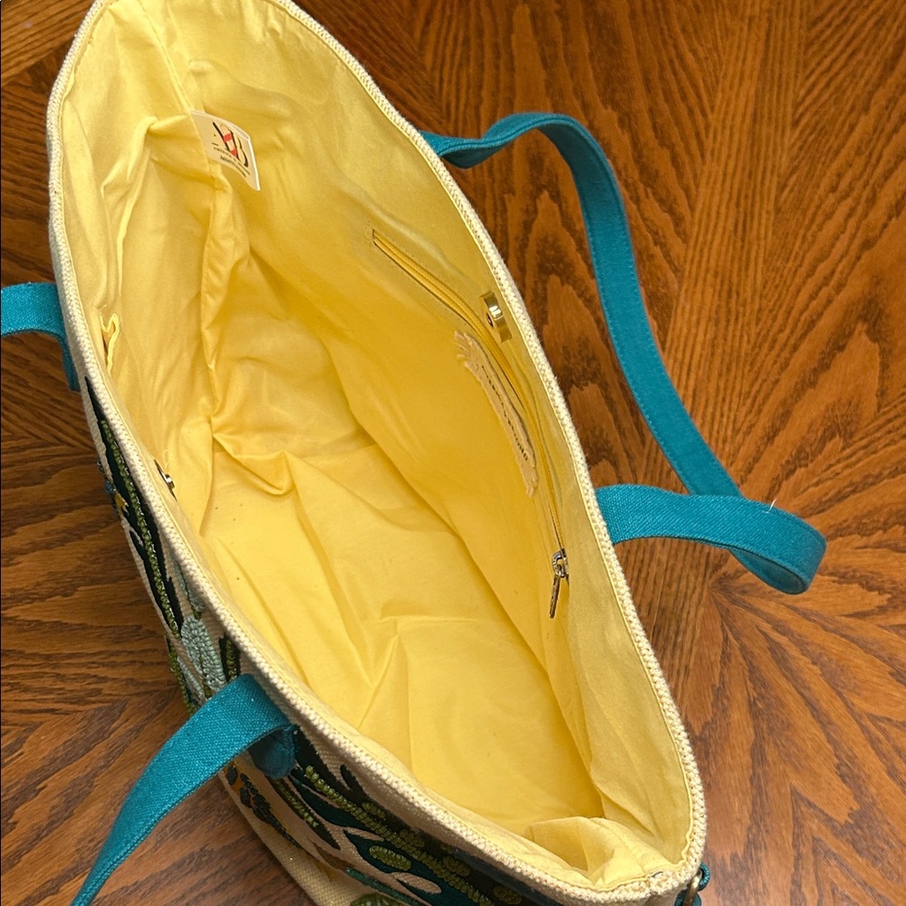 NWT America and Beyond Jungle Forestry Hand Beaded Tote - Yellow and Green - Picture 10 of 16